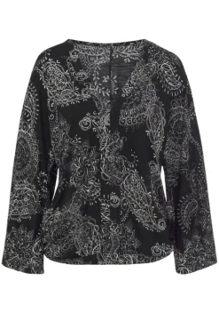 Damenshirts|Vivance 3/4-Arm-Shirt Schwarz-Weis Bedruckt