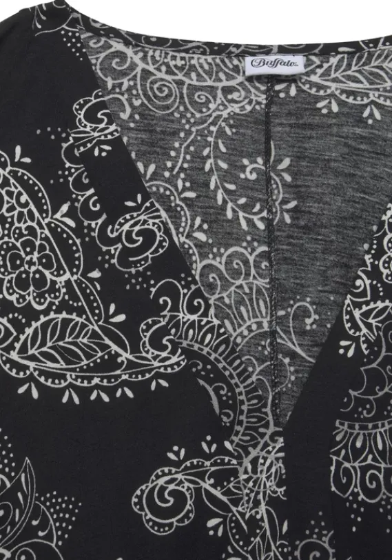 Damenshirts|Vivance 3/4-Arm-Shirt Schwarz-Weis Bedruckt