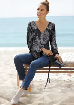 Damenshirts|Vivance 3/4-Arm-Shirt Schwarz-Weis Bedruckt