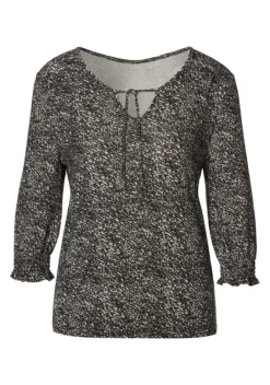 Damenshirts|LASCANA 3/4-Arm-Shirt Schwarz-Bedruckt