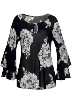 Damenshirts|LASCANA 3/4-Arm-Shirt Schwarz-Weis-Bedruckt