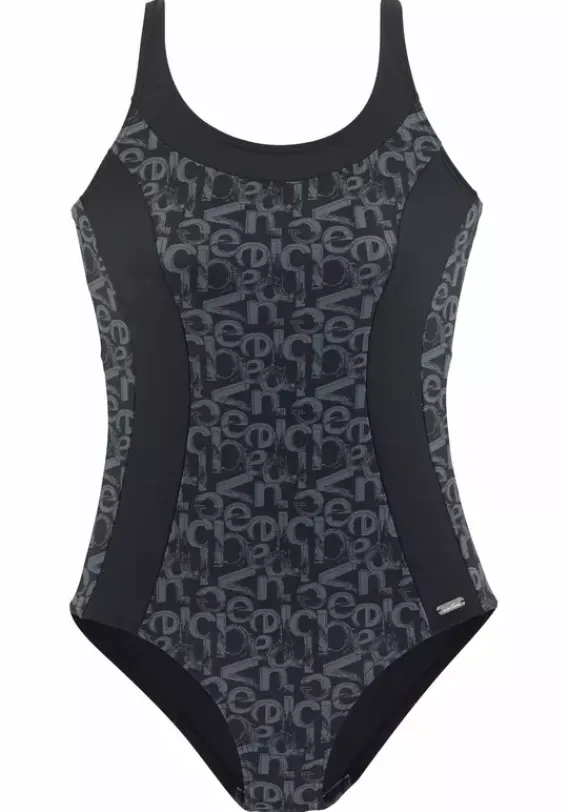 Badeanzuge|Venice Beach Badeanzug"Karibik" Schwarz-Bedruckt