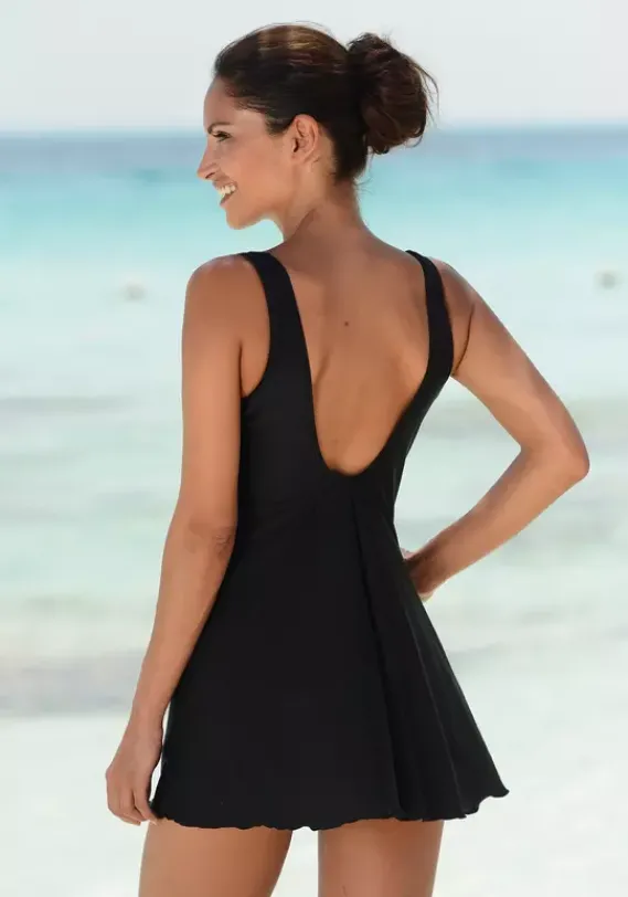 Badeanzuge|LASCANA Badekleid Schwarz-Reinweis