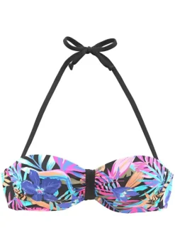 Grose Cups|Bench. Bandeau-Bikini-Top"Pitch" Schwarz-Bedruckt