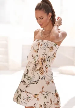 Kurze Kleider|Buffalo Bandeaukleid Beige-Bedruckt