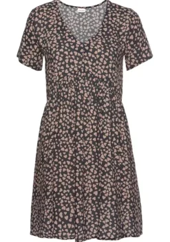 Kurze Kleider|LASCANA Blusenkleid Schwarz-Cognac-Bedruckt