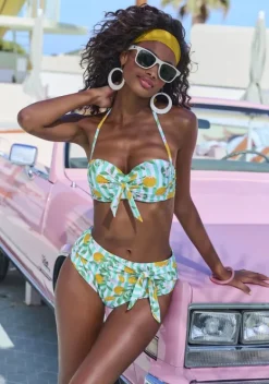 Nachhaltige Bademode|Buffalo Bugel-Bandeau-Bikini"Capri" Mint-Orange Bedruckt