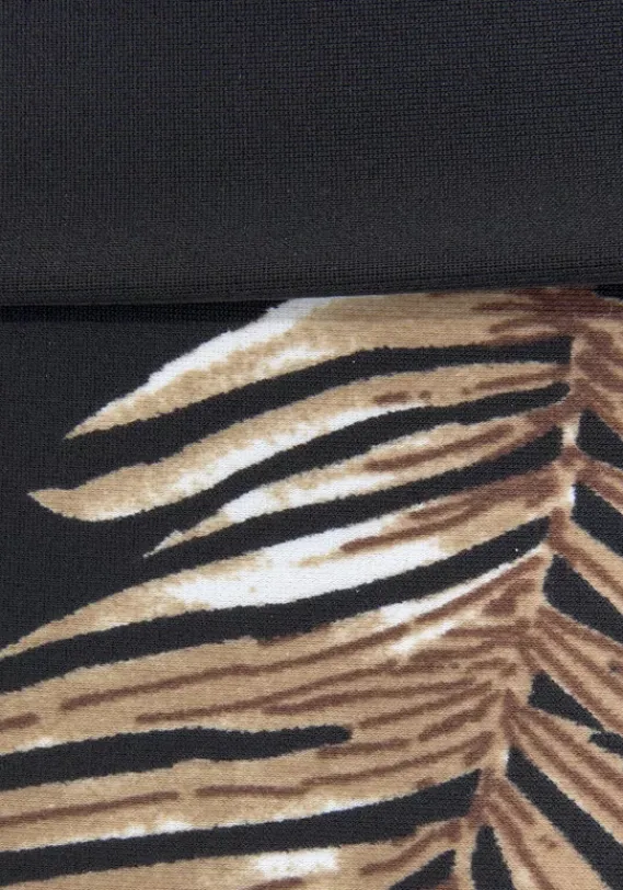 Grose Cups|LASCANA Bugel-Bandeau-Bikini"Leaf" Schwarz-Bedruckt