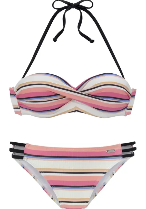 Grose Cups|Venice Beach Bugel-Bandeau-Bikini"Strip" Creme-Rosa