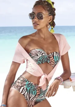 Grose Cups|Venice Beach Bugel-Bandeau-Bikini-Top"Maia" Turkis-Bedruckt