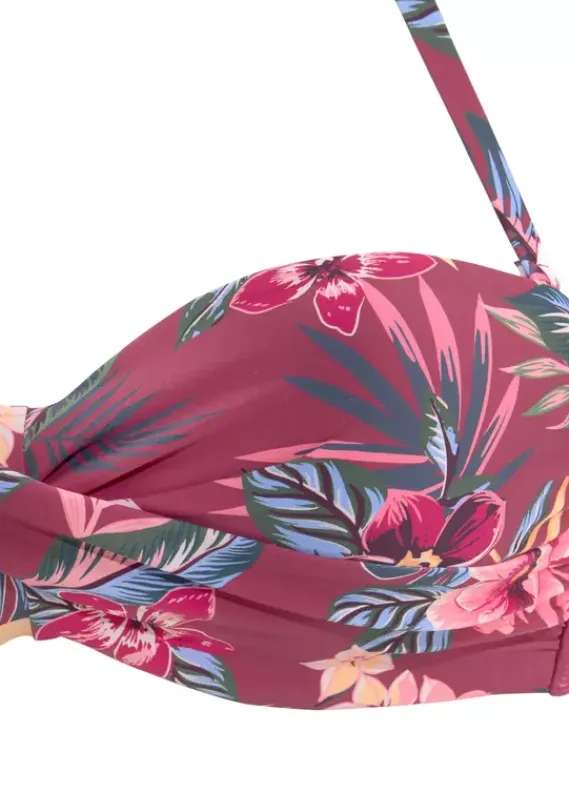 Grose Cups|s.Oliver Bugel-Bandeau-Bikini-Top"Marika" Rostrot-Bedruckt