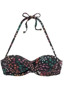 Grose Cups|s.Oliver Bugel-Bandeau-Bikini-Top"Milly" Schwarz-Bedruckt