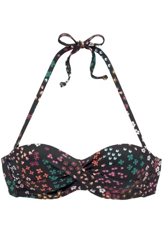 Grose Cups|s.Oliver Bugel-Bandeau-Bikini-Top"Milly" Schwarz-Bedruckt