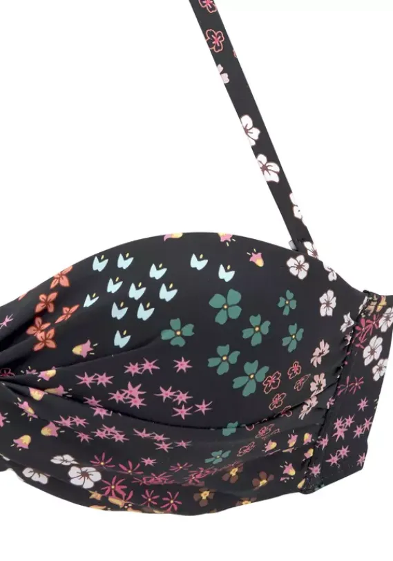 Grose Cups|s.Oliver Bugel-Bandeau-Bikini-Top"Milly" Schwarz-Bedruckt