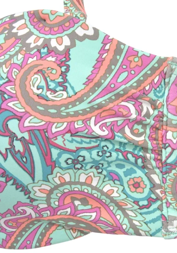 Grose Cups|Venice Beach Bugel-Bandeau-Bikini-Top"Paislee" Mint-Bedruckt