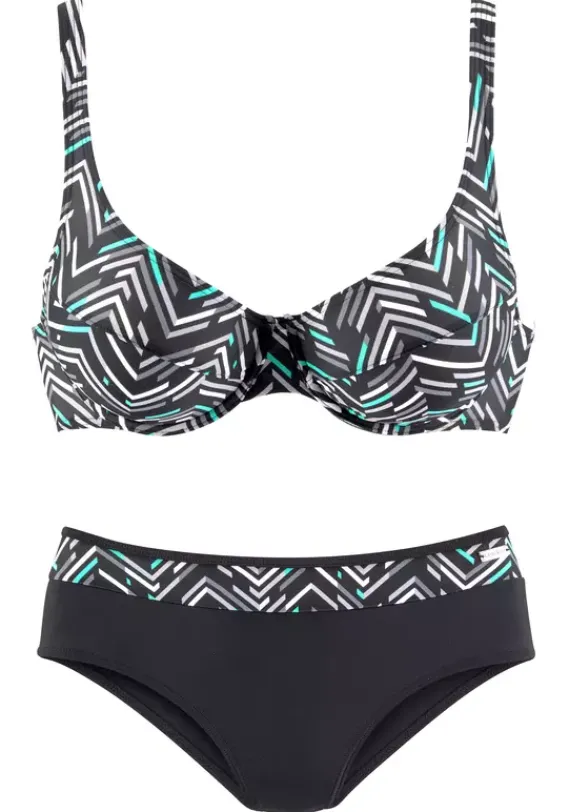 Grose Cups|LASCANA Bugel-Bikini Schwarz-Bedruckt