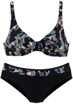 Grose Cups|petite fleur Bugel-Bikini Schwarz-Bedruckt