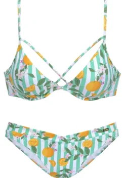 Nachhaltige Bademode|Buffalo Bugel-Bikini"Capri" Mint-Orange Bedruckt