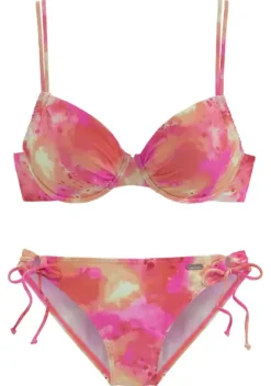 Grose Cups|Venice Beach Bugel-Bikini"Epica" Pink-Orange-Gelb-Bedruckt