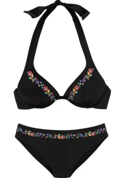 Grose Cups|Buffalo Bugel-Bikini"Flori" Schwarz-Bestickt