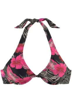 Grose Cups|LASCANA Bugel-Bikini-Top"Elsa" Schwarz-Pink-Bedruckt