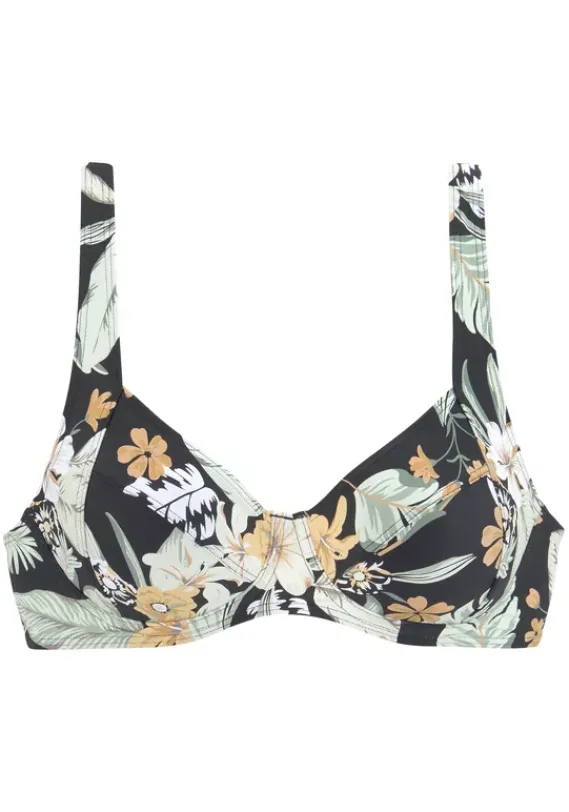 Grose Cups|Sunseeker Bugel-Bikini-Top"Suva" Schwarz-Bedruckt