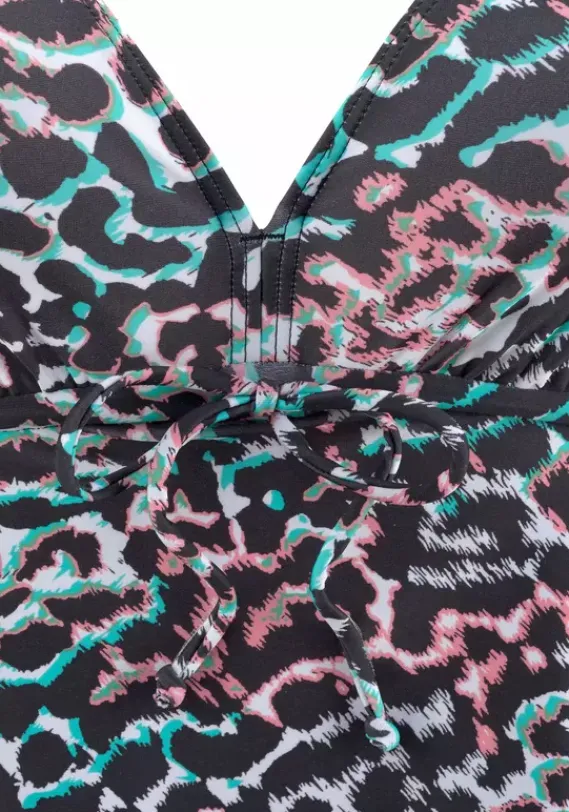 Grose Cups|Venice Beach Bugel-Tankini Schwarz-Bedruckt