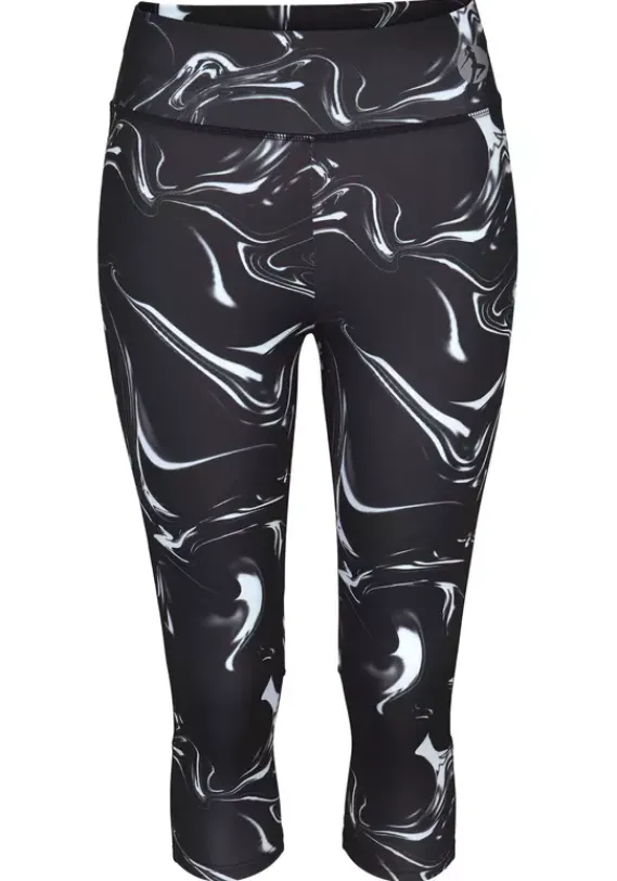 Lange Hosen|LASCANA ACTIVE Caprileggings"Black Marble" Schwarz-Gemustert-Weis