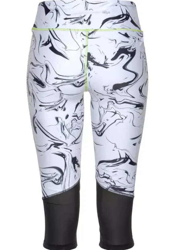 Lange Hosen|LASCANA ACTIVE Caprileggings"White Marble" Weis-Marmoriert-Schwarz