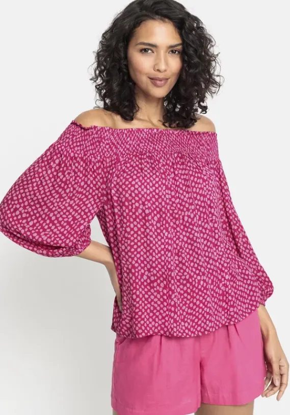 Blusen|LASCANA Carmenbluse Pink-Rosa Bedruckt