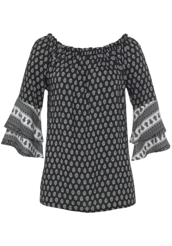 Strandmode|LASCANA Carmenbluse Schwarz-Weis