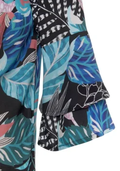Blusen|LASCANA Carmenbluse Schwarz-Blau Bedruckt