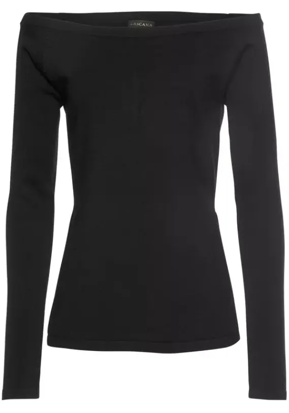 Pullover|LASCANA Carmenpullover Schwarz