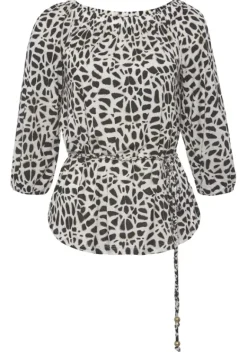 Strandmode|LASCANA Carmenshirt Creme-Schwarz Bedruckt