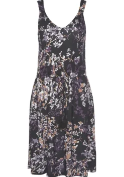 Kurze Kleider|Vivance Druckkleid Schwarz-Lila Bedruckt