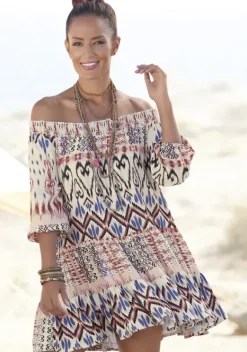 Kurze Kleider|Buffalo Druckkleid Creme-Bedruckt