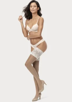 Socken|LASCANA Halterlose Feinstrumpfe Puder-Cream