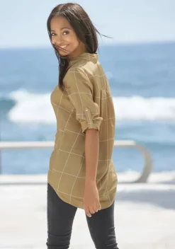 Blusen|LASCANA Hemdbluse Ocker-Weis-Kariert