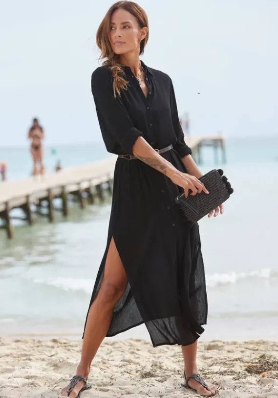 Strandmode|LASCANA Hemdblusenkleid Schwarz