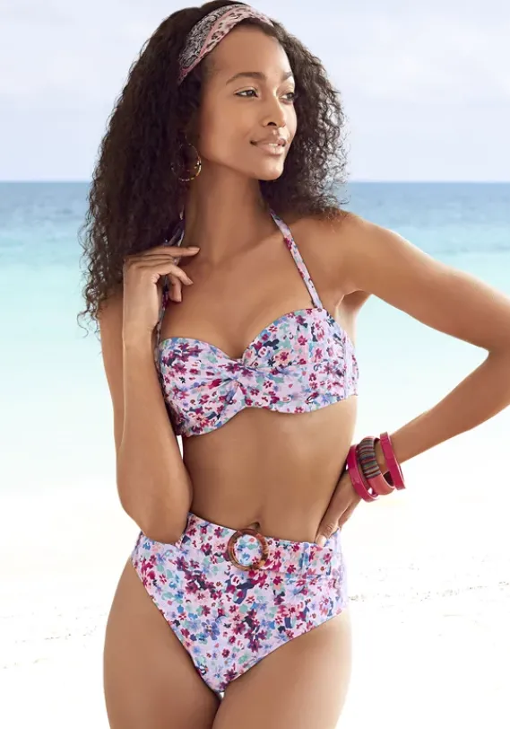 Bikini-Unterteile|s.Oliver Highwaist-Bikini-Hose"Scatter" Lila-Bedruckt