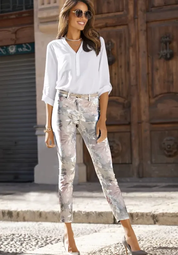 Lange Hosen|LASCANA 7/8-Jeggings Creme-Bedruckt