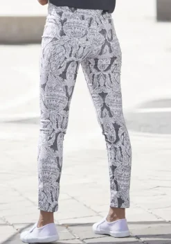 Lange Hosen|LASCANA 7/8-Jeggings Offwhite-Anthrazit Bedruckt