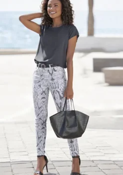 Lange Hosen|LASCANA 7/8-Jeggings Offwhite-Anthrazit Bedruckt