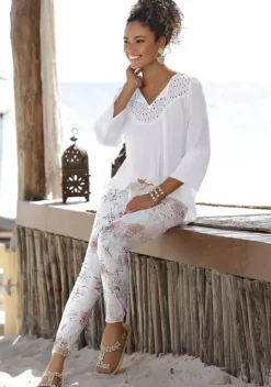 Lange Hosen|LASCANA 7/8-Jeggings Weis-Bedruckt