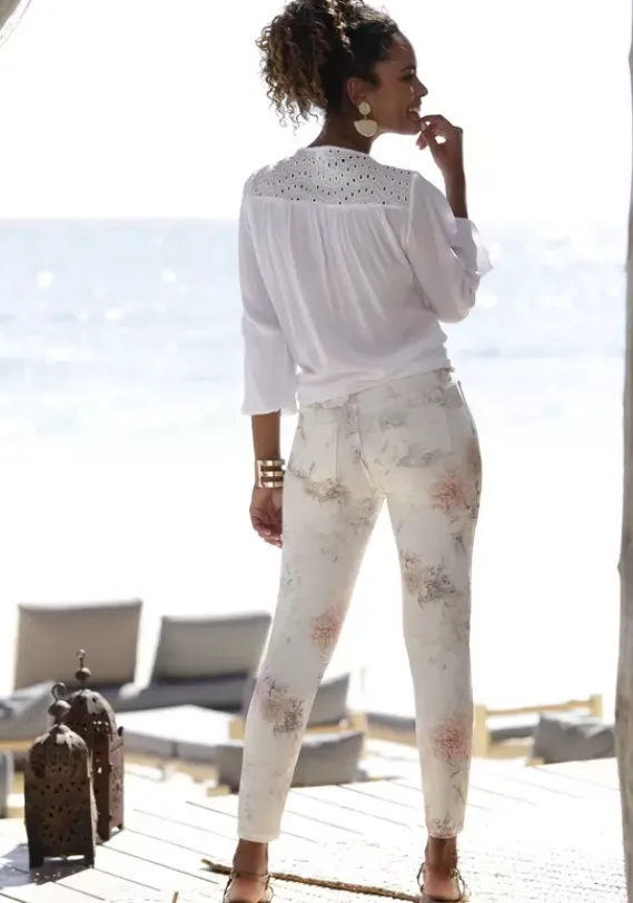 Lange Hosen|LASCANA 7/8-Jeggings Weis-Bedruckt