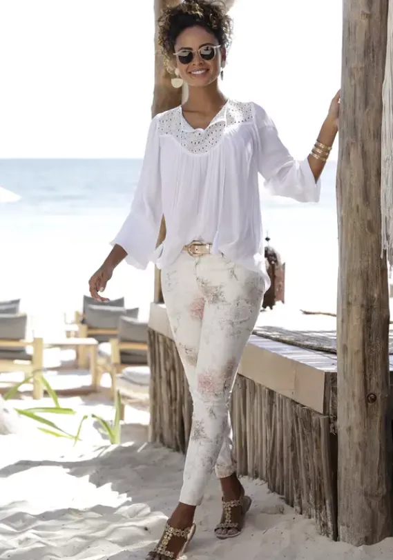 Lange Hosen|LASCANA 7/8-Jeggings Weis-Bedruckt