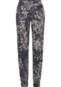 Lange Hosen|Vivance Jerseyhose Schwarz-Lila Bedruckt