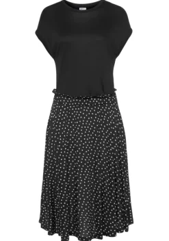 Kurze Kleider|Beachtime Jerseykleid Schwarz-Gepunktet-Bedruckt