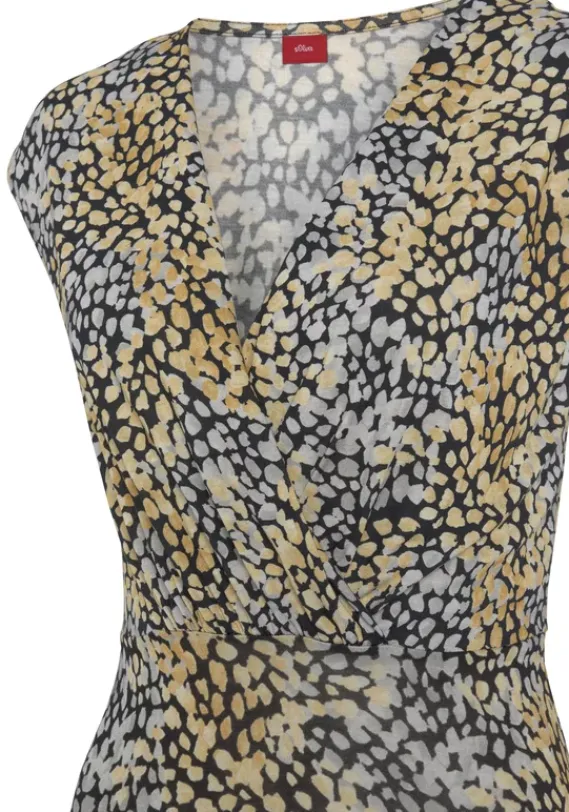 Kurze Kleider|s.Oliver Jerseykleid Schwarz-Gelb Bedruckt