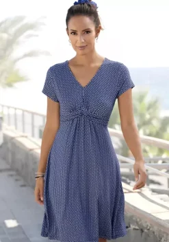 Kurze Kleider|Vivance Jerseykleid Blau-Marine-Gemustert